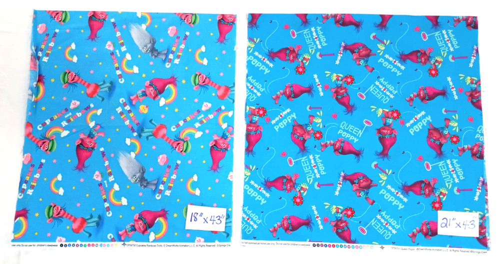 Trolls Queen Poppy & Cupcakes Rainbows DreamWorks Cartoon Cotton Fabric 2 Pcs